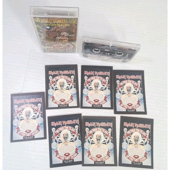 Iron Maiden Somewhere in Time 1986 Cassette Tape + 7 Collectible Trading Cards - Picture 2 of 4